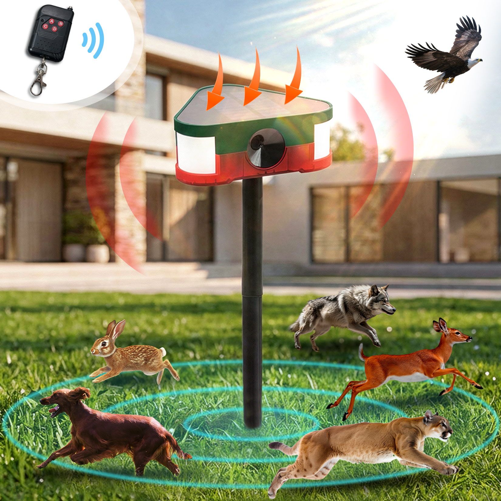taoctee Solar ultrasonic pest repeller Animal Repeller with Remote & USB Charging